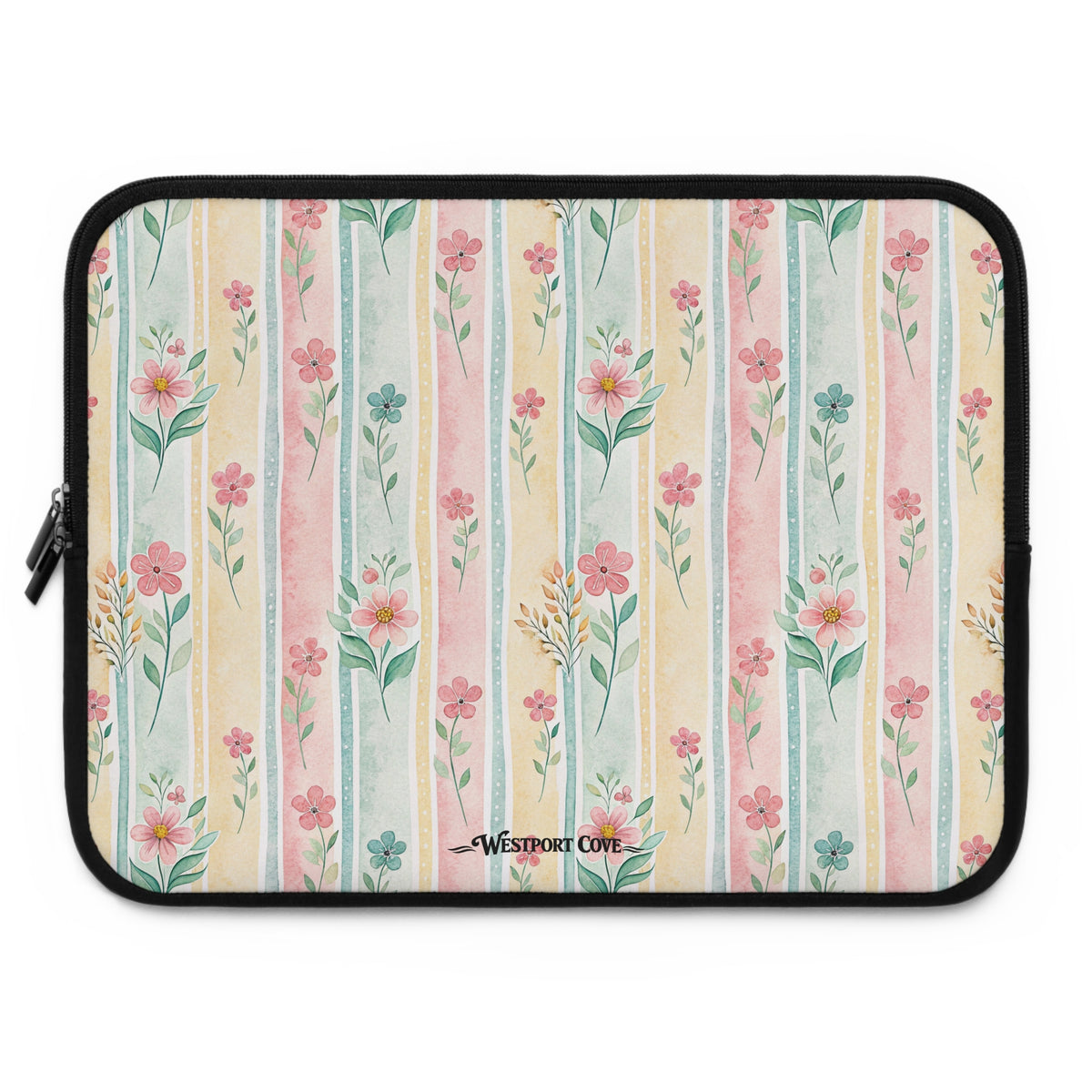 Floral Stripe Laptop Sleeve — Pastel Vintage Flower Case