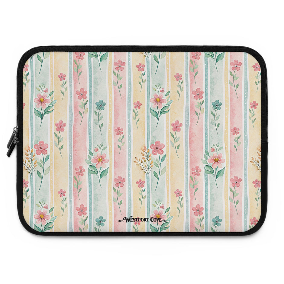 Floral Stripe Laptop Sleeve — Pastel Vintage Flower Case