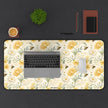 Bumble - Floral Yellow Rose Desk Mat — Vintage Garden Mousepad for Home Office