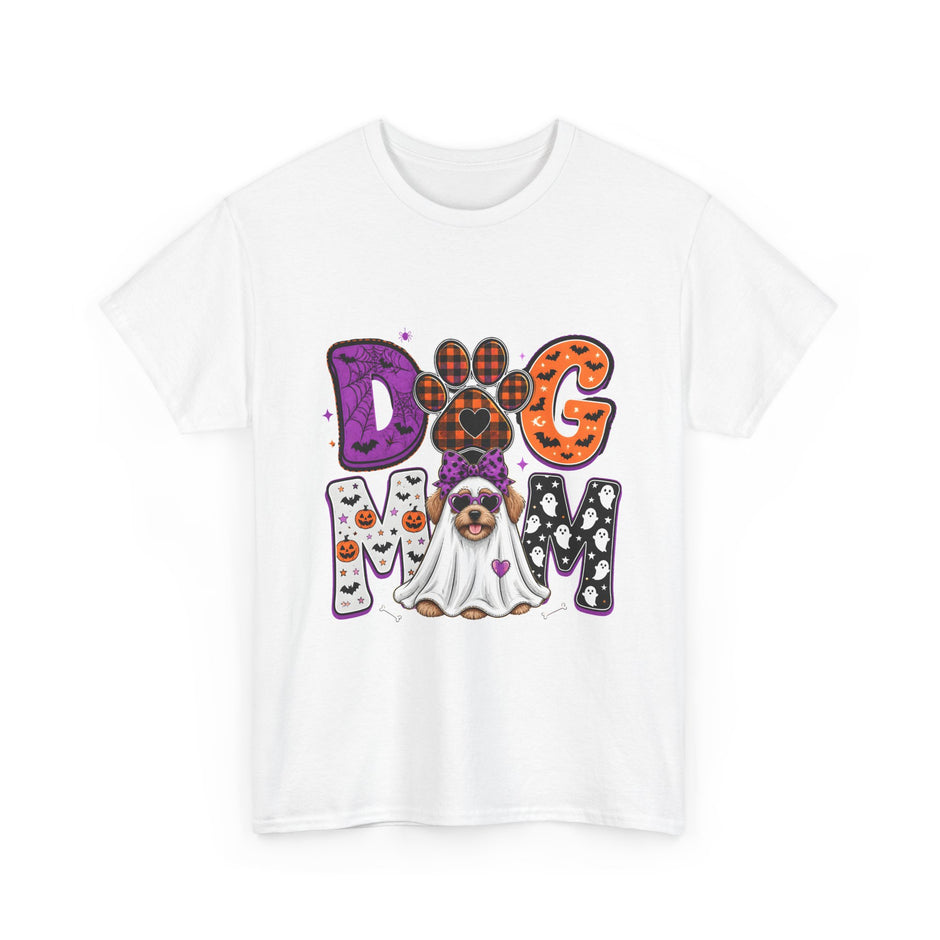 Dog Mom Halloween T‑Shirt — Ghost Pup & Spooky Pattern Tee
