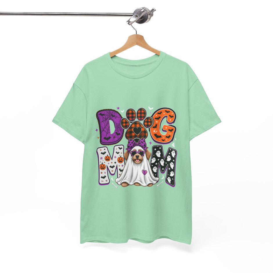 Dog Mom Halloween T‑Shirt — Ghost Pup & Spooky Pattern Tee