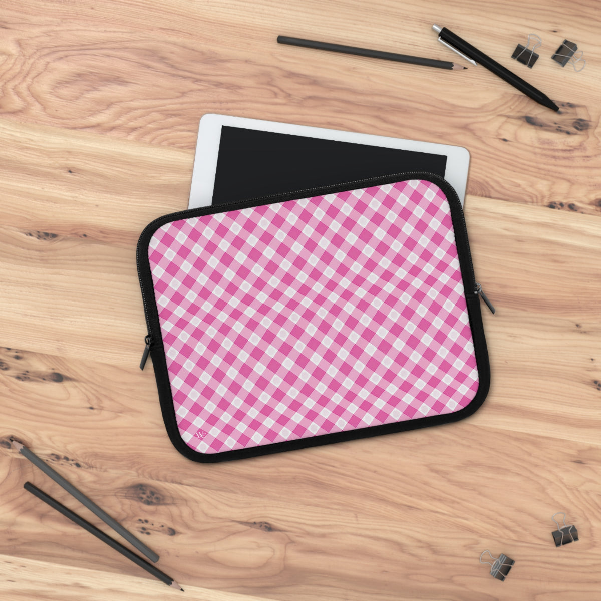 Pink Gingham Laptop Sleeve - Stylish Protection for Your Device