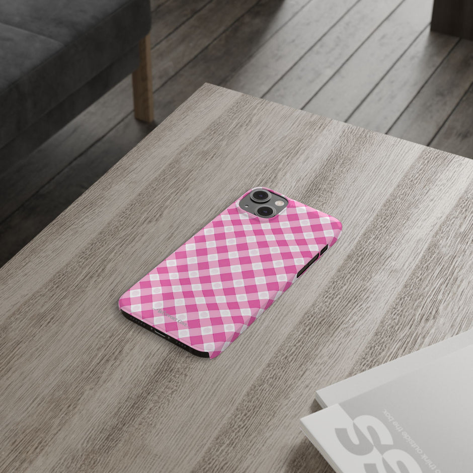 Pink Gingham - Essential Phone Case - Lightweight Protective Cover