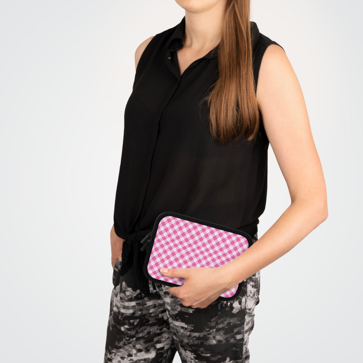 Pink Gingham Laptop Sleeve - Stylish Protection for Your Device