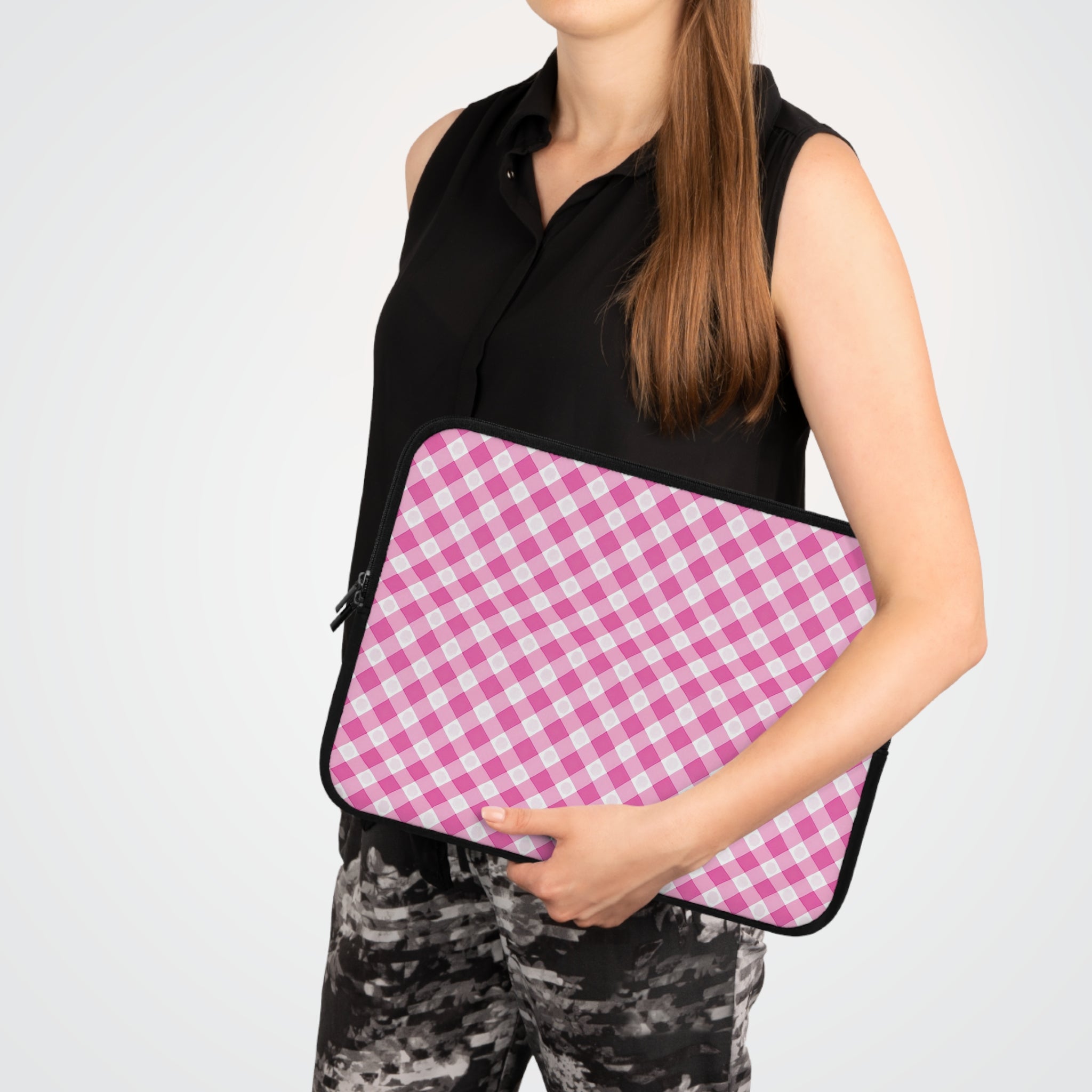 Pink Gingham  - Laptop Sleeve — Cute Plaid Protective Case