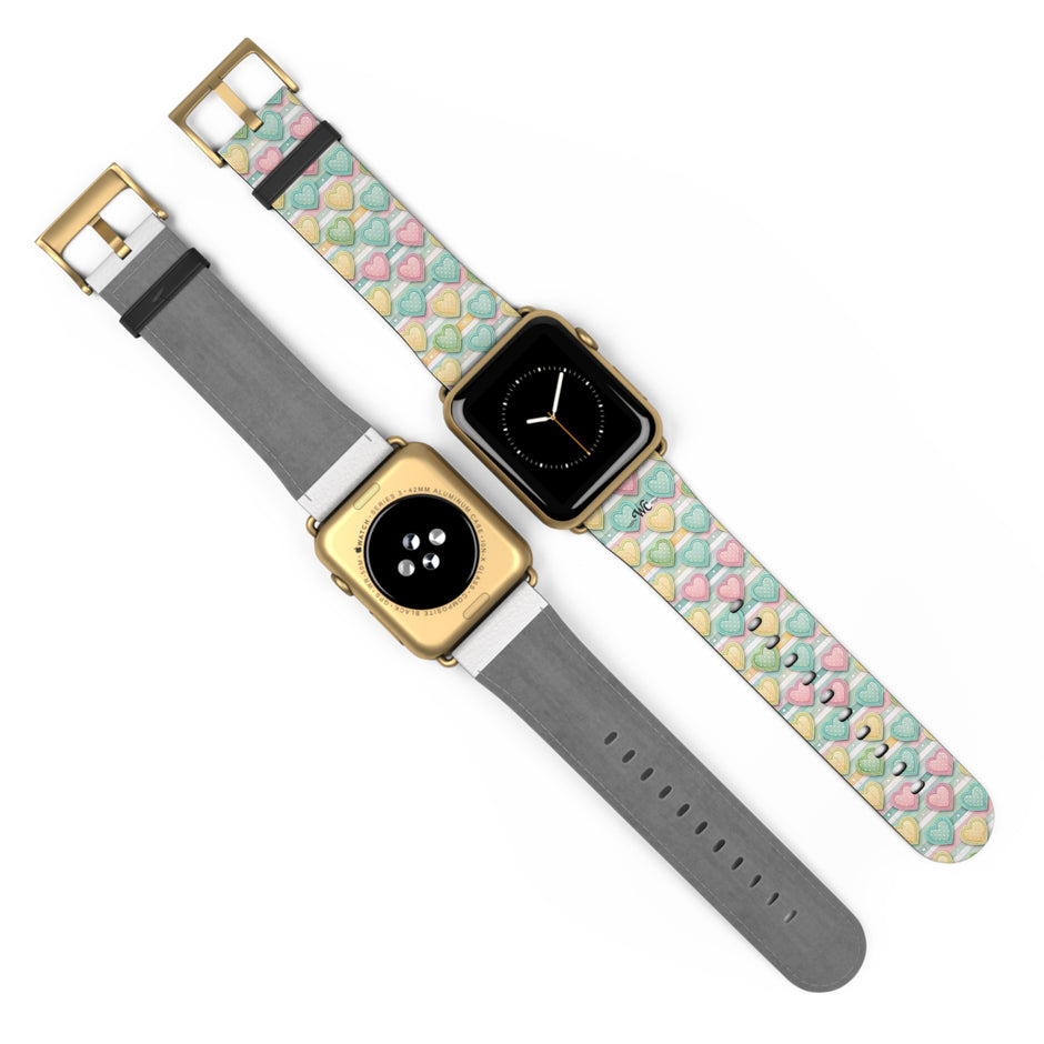 Be Mine; or Not - Pastel Heart Pattern Apple Watch Band — Cute Candy Hearts Watch Strap