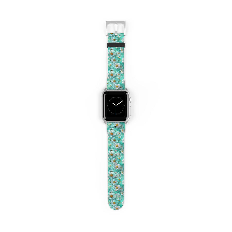 The Blue - Daisy Meadow Floral Apple Watch Band – Teal Daisy Apple Watch Strap