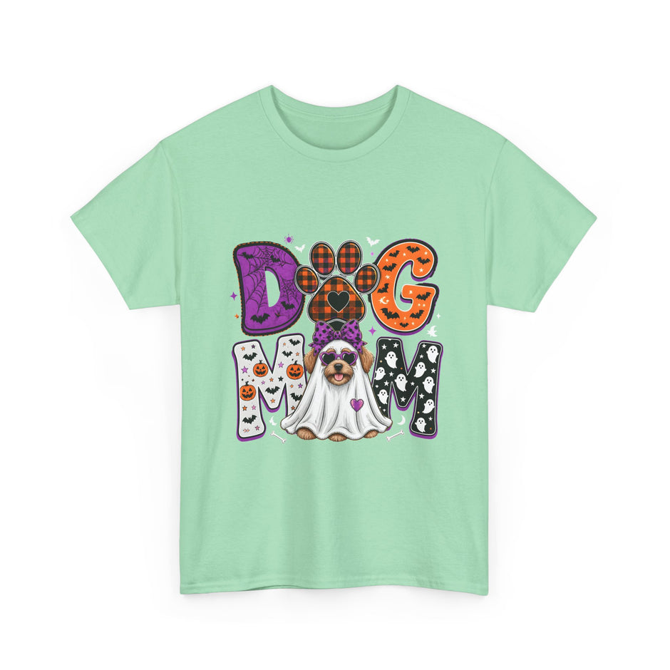 Dog Mom Halloween T‑Shirt — Ghost Pup & Spooky Pattern Tee