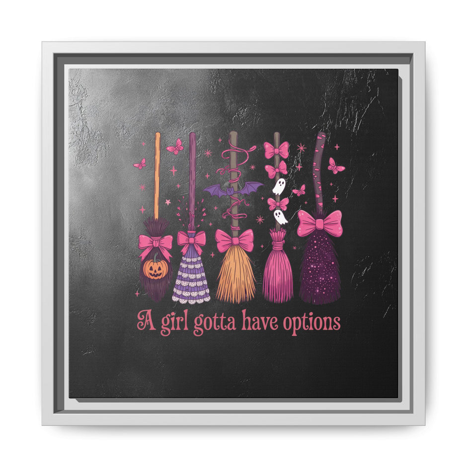 Halloween Broom Canvas Print — “A Girl Gotta Have Options” Framed Wall Art