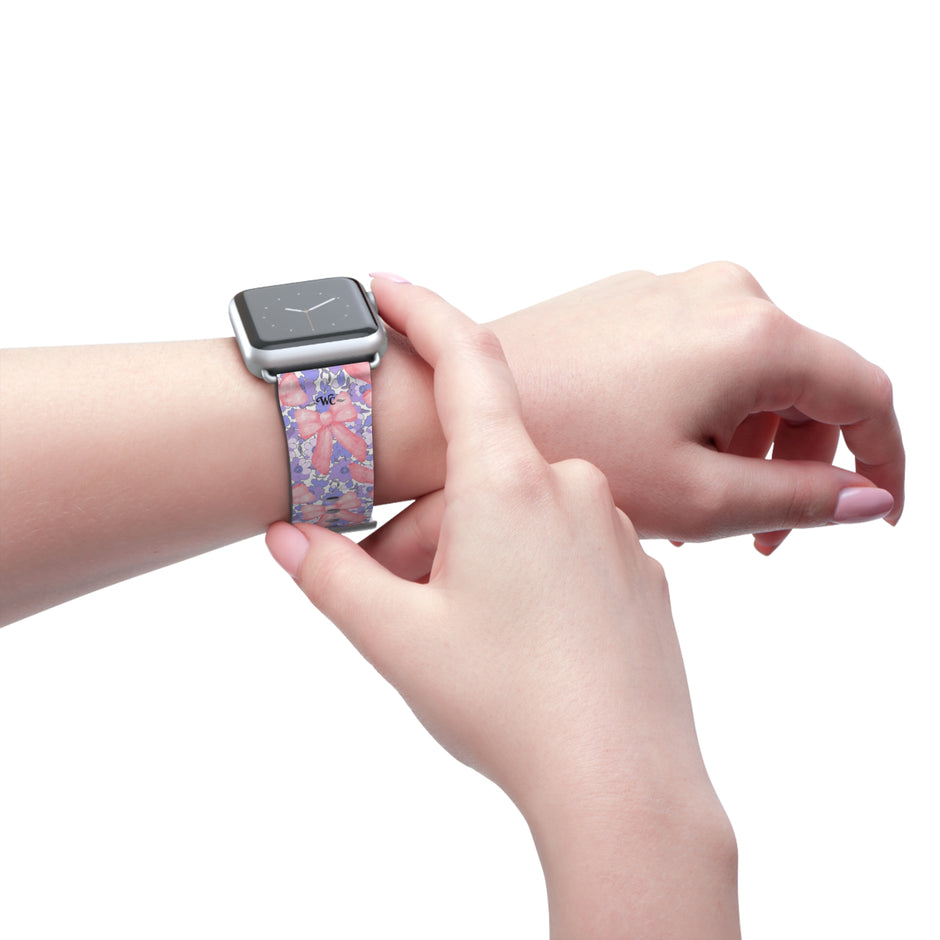 Bow Floral - Ribbon Pattern Apple Watch Band — Pastel Pink & Lavender Watch Strap