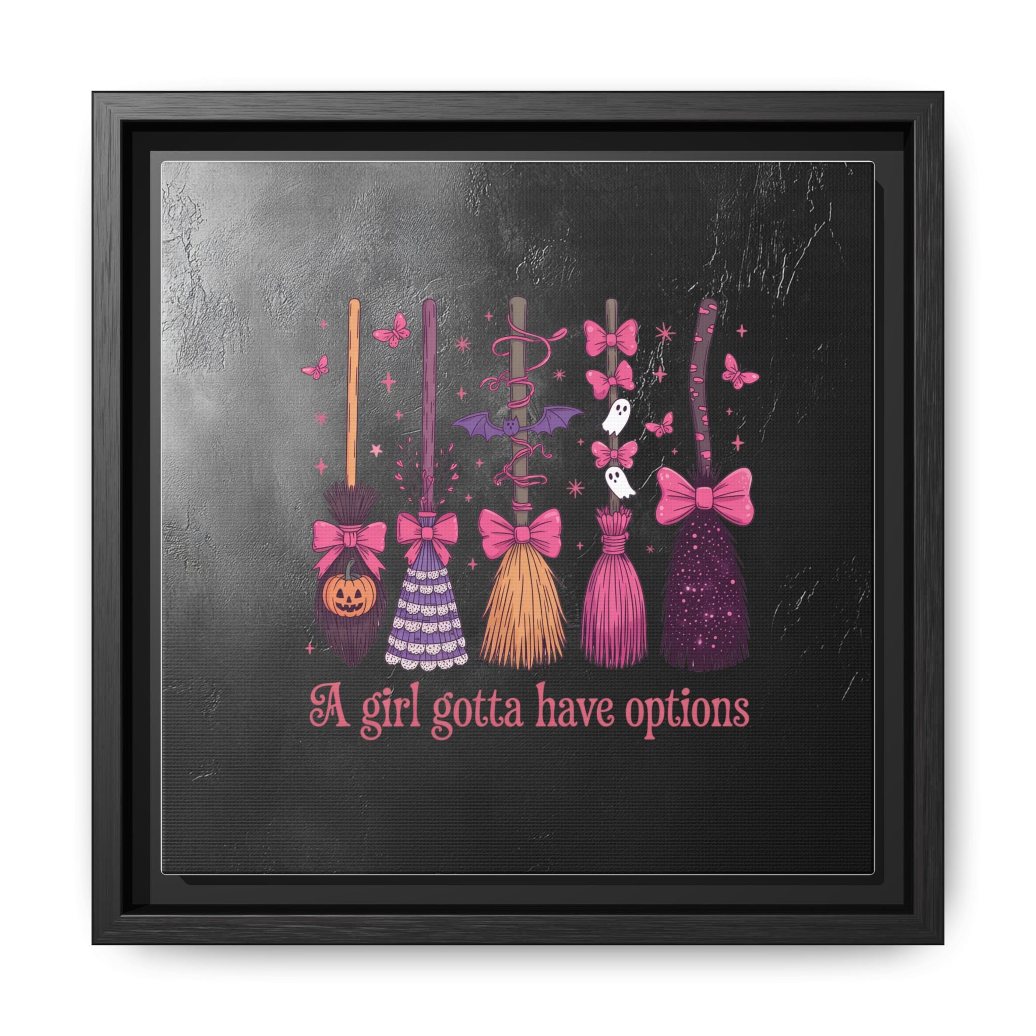 Halloween Broom Canvas Print — “A Girl Gotta Have Options” Framed Wall Art