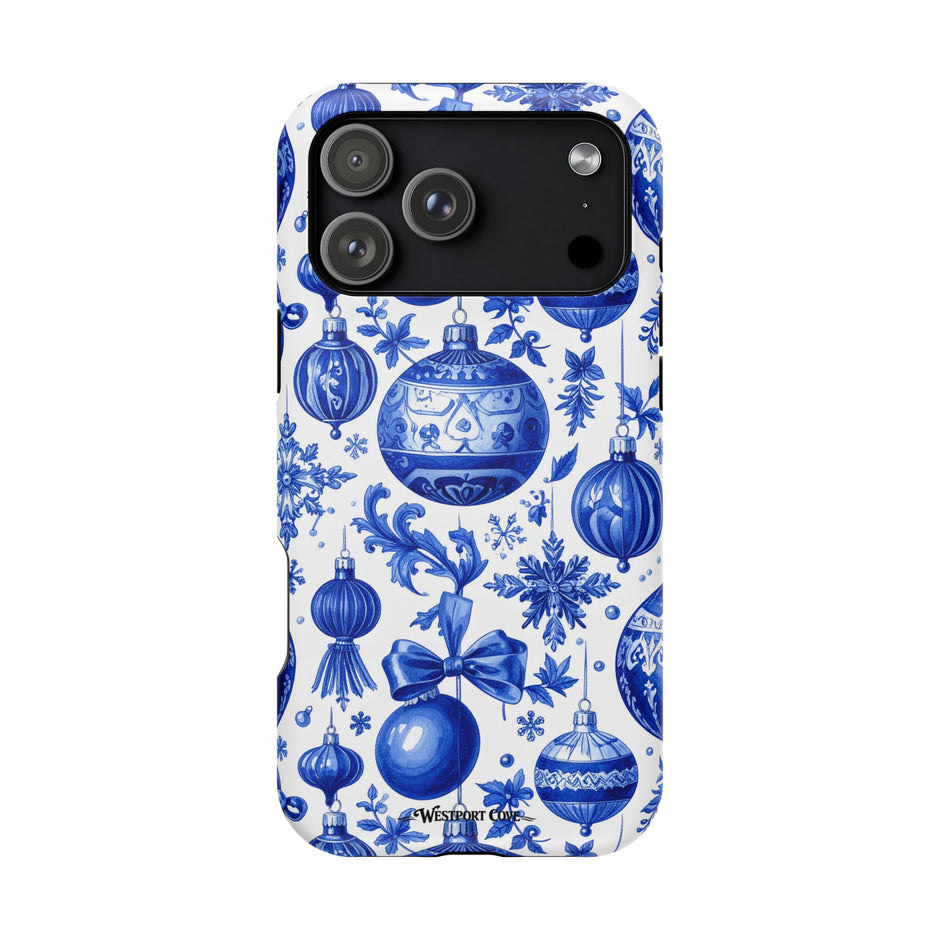 Blue and White Christmas Ornaments Extreme Impact MagSafe Phone Case