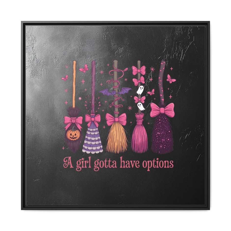 Halloween Broom Canvas Print — “A Girl Gotta Have Options” Framed Wall Art
