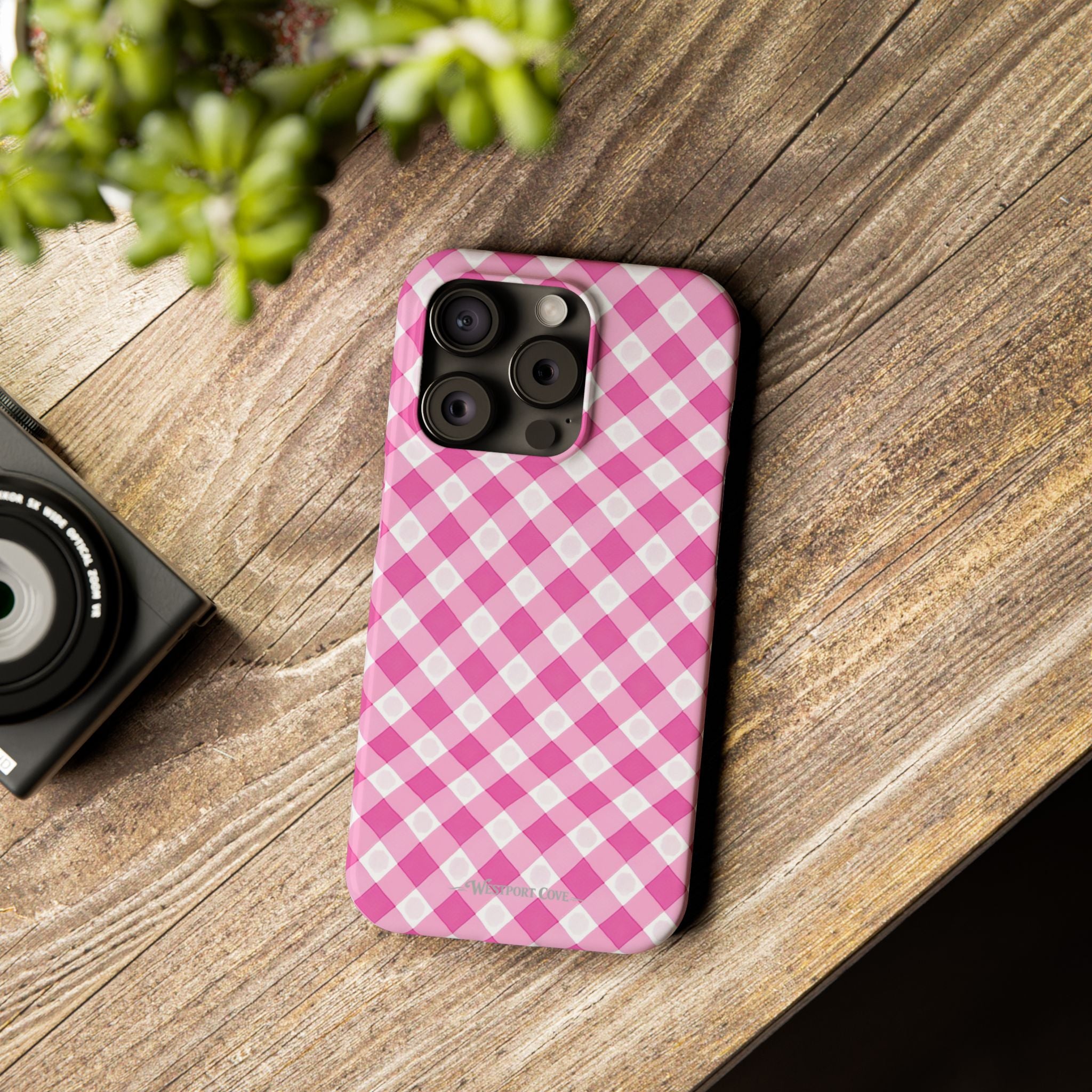 Pink Gingham - Essential Phone Case - Lightweight Protective Cover