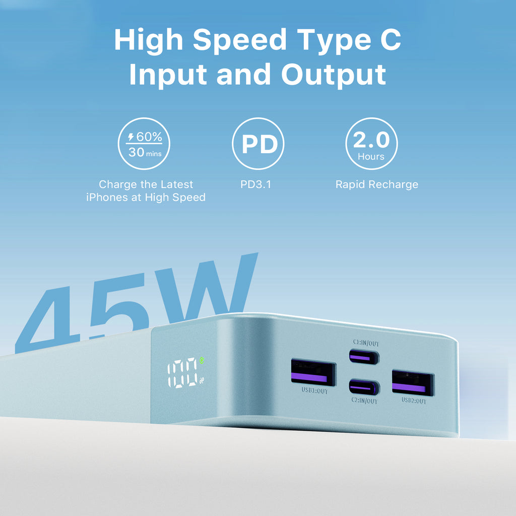 45W PD Fast Charging 20000mAh Power Bank USB-C QC3.0