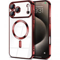Apple iPhone 17 Pro Max - Premium Chrome Design Transparent Magnetic Ring Case with Camera Protection - RED