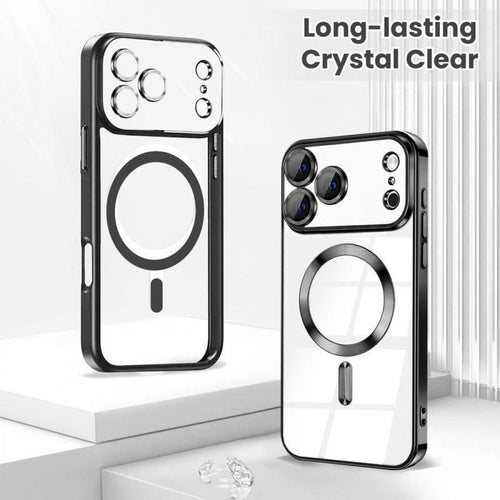 Apple iPhone 17 Pro Max - Premium Chrome Design Transparent Magnetic Ring Case with Camera Protection - RED