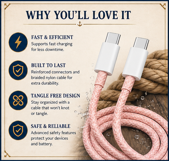 USB-C to USB-C Charger Cord - (1M) - Pure Copper Core