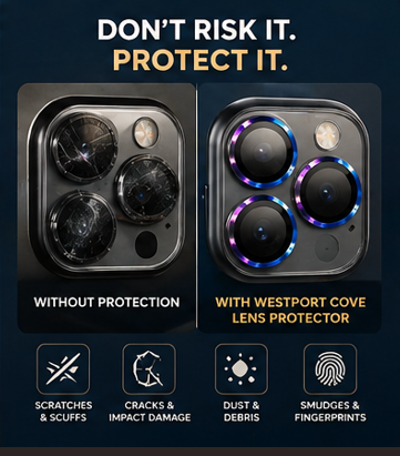 Comparison of phone camera lenses with and without Westport Cove lens protector.