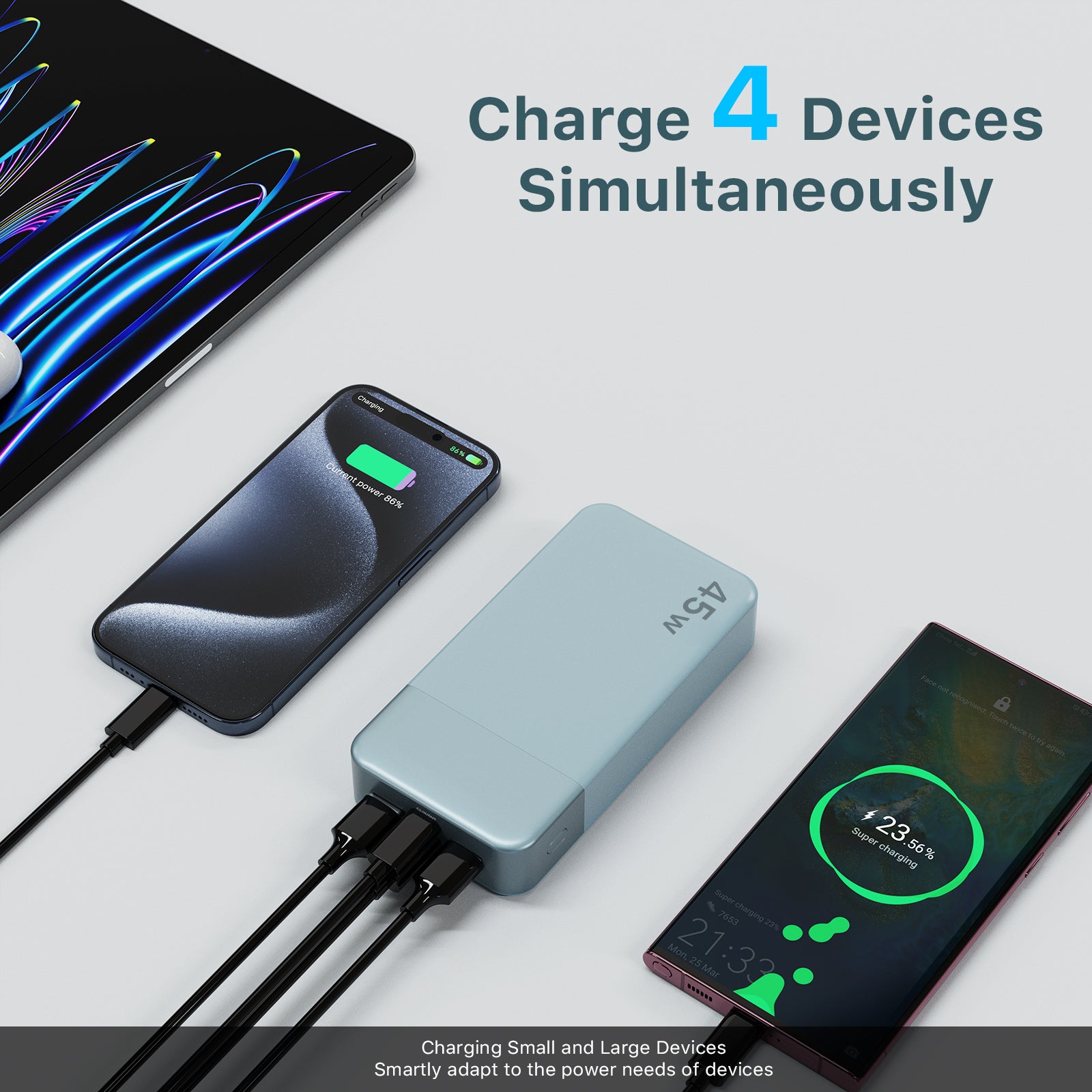 45W PD Fast Charging 20000mAh Power Bank USB-C QC3.0