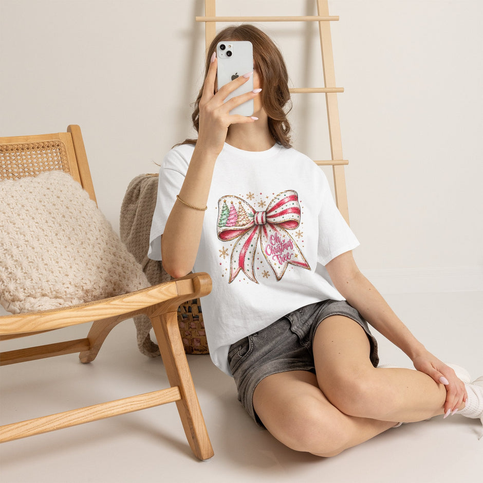 Christmas Bow T-Shirt — 'Oh Christmas Tree' Festive Holiday Tee - Westport Cove