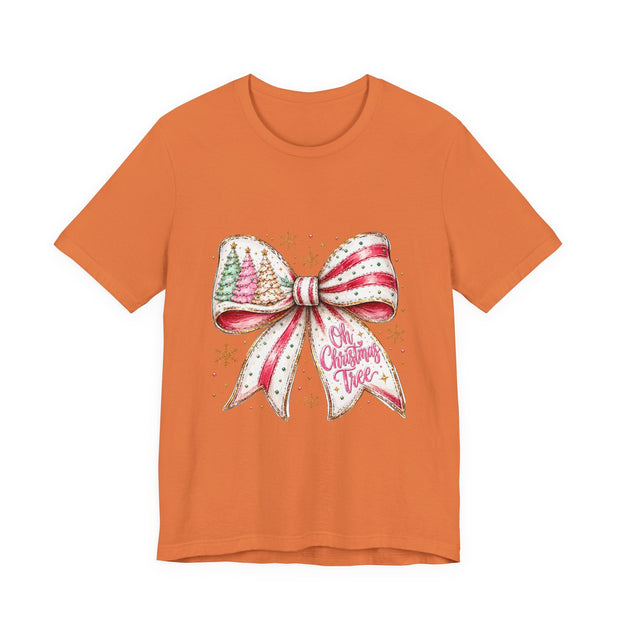 Christmas Bow Tee — "Oh Christmas Tree" Holiday Graphic T-Shirt - Westport Cove