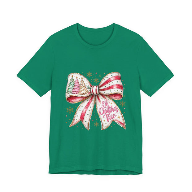 Christmas Bow Tee — "Oh Christmas Tree" Holiday Graphic T-Shirt - Westport Cove