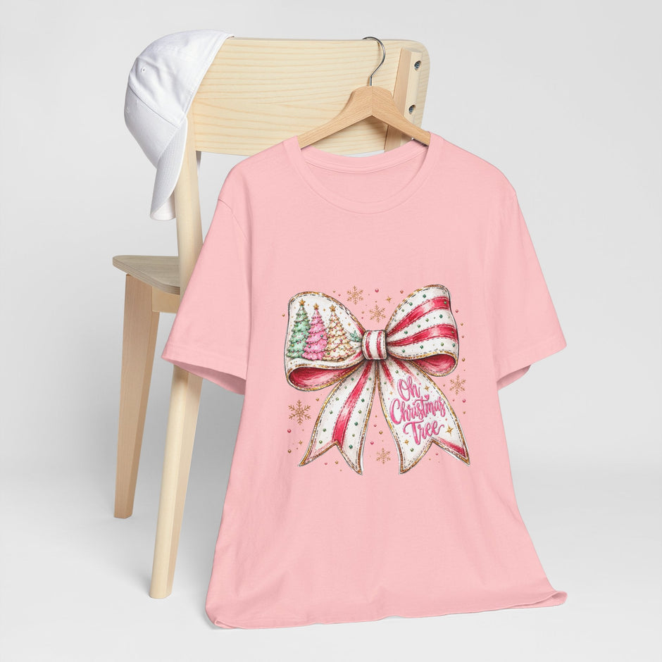 Christmas Bow Tee — "Oh Christmas Tree" Holiday Graphic T-Shirt - Westport Cove