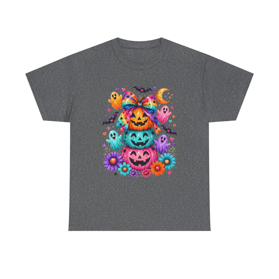 Cute Rainbow Pumpkin Stack Halloween Tee — Colorful Jack-o’-Lanterns & Ghosts T-Shirt - Westport Cove