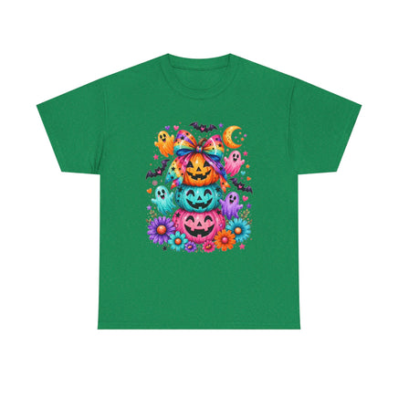 Cute Rainbow Pumpkin Stack Halloween Tee — Colorful Jack-o’-Lanterns & Ghosts T-Shirt - Westport Cove