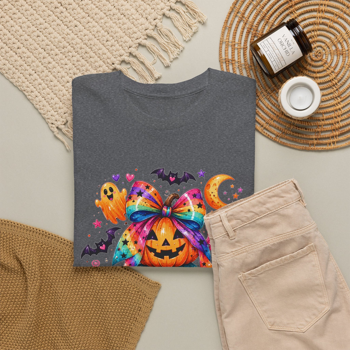 Cute Rainbow Pumpkin Stack Halloween Tee — Colorful Jack-o’-Lanterns & Ghosts T-Shirt - Westport Cove