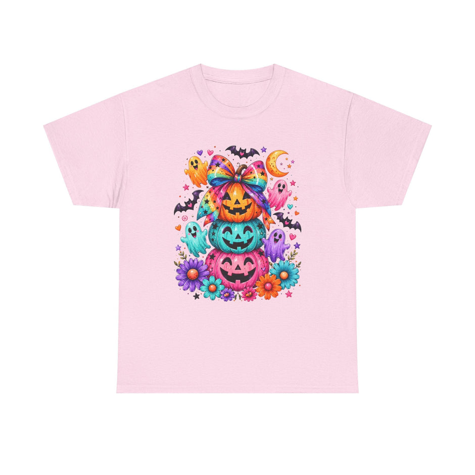 Cute Rainbow Pumpkin Stack Halloween Tee — Colorful Jack-o’-Lanterns & Ghosts T-Shirt - Westport Cove