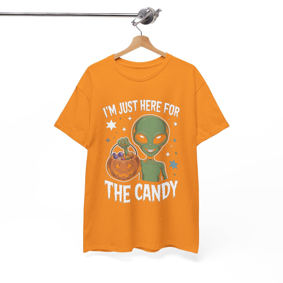 Halloween Alien T-Shirt - "I'm Just Here for the Candy" Cute Spooky Tee - Westport Cove