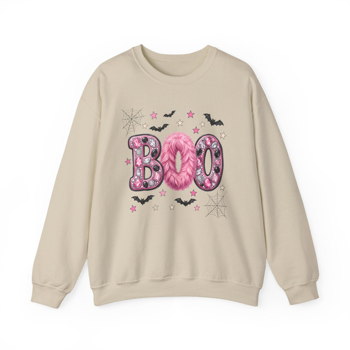 Halloween 'Boo' Crewneck Sweatshirt — Cute Pink Bat & Star Graphic - Westport Cove