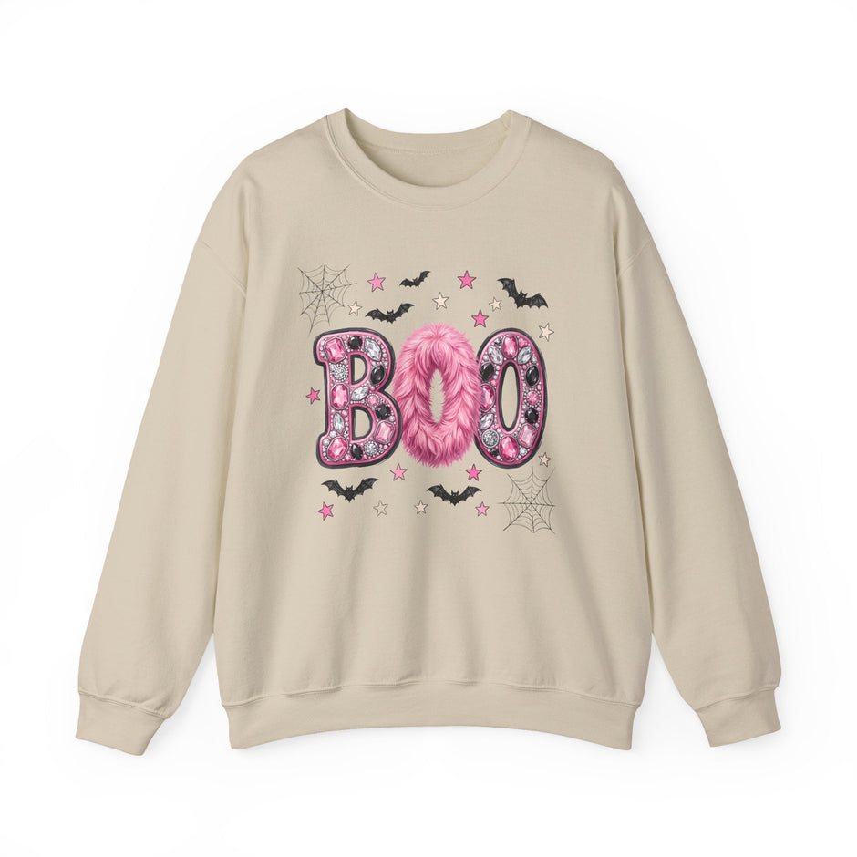 Halloween 'Boo' Crewneck Sweatshirt — Cute Pink Bat & Star Graphic - Westport Cove