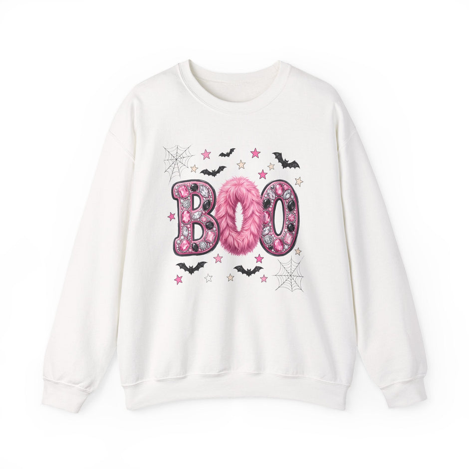 Halloween 'Boo' Crewneck Sweatshirt — Cute Pink Bat & Star Graphic - Westport Cove