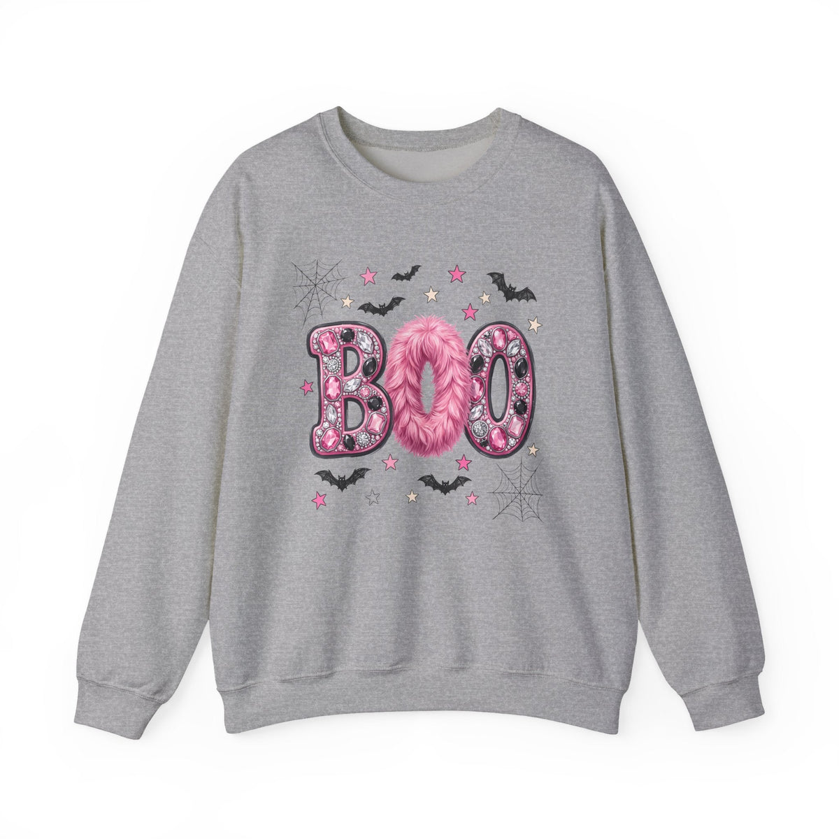Halloween 'Boo' Crewneck Sweatshirt — Cute Pink Bat & Star Graphic - Westport Cove