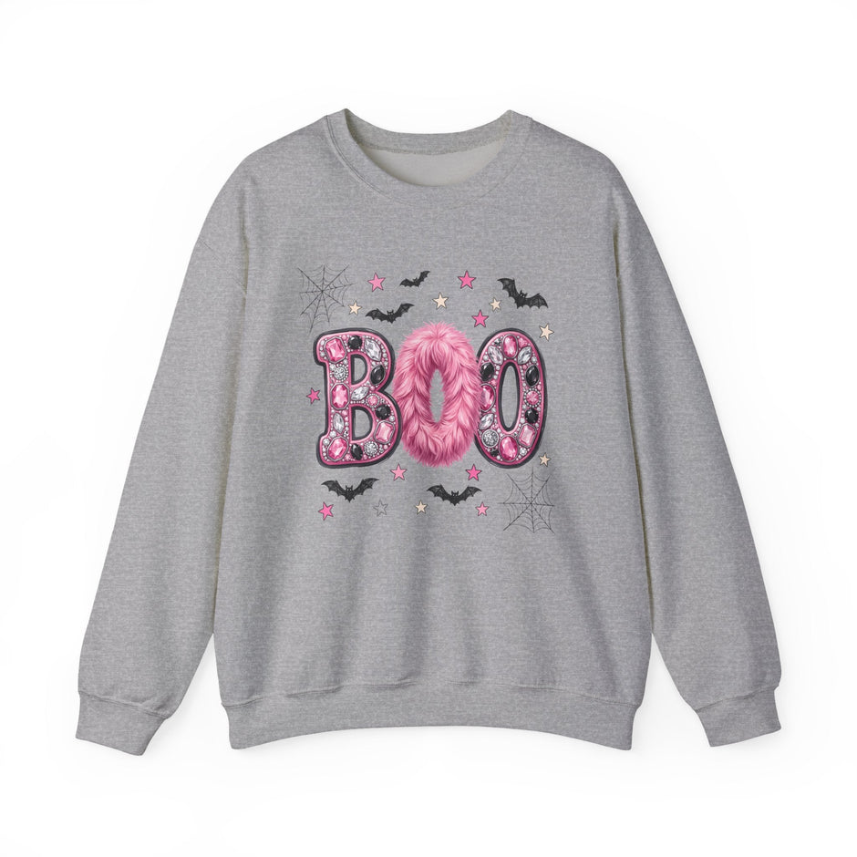 Halloween 'Boo' Crewneck Sweatshirt — Cute Pink Bat & Star Graphic - Westport Cove