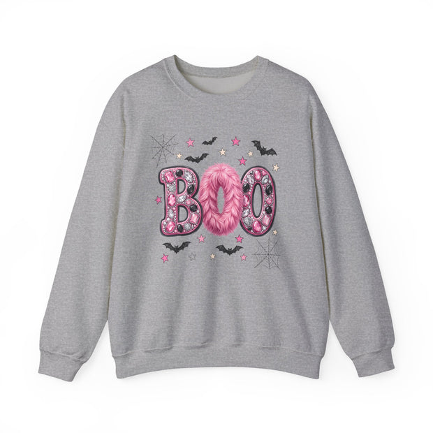 Halloween 'Boo' Crewneck Sweatshirt — Cute Pink Bat & Star Graphic - Westport Cove