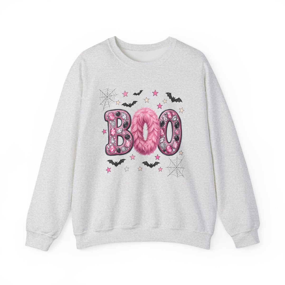 Halloween 'Boo' Crewneck Sweatshirt — Cute Pink Bat & Star Graphic - Westport Cove