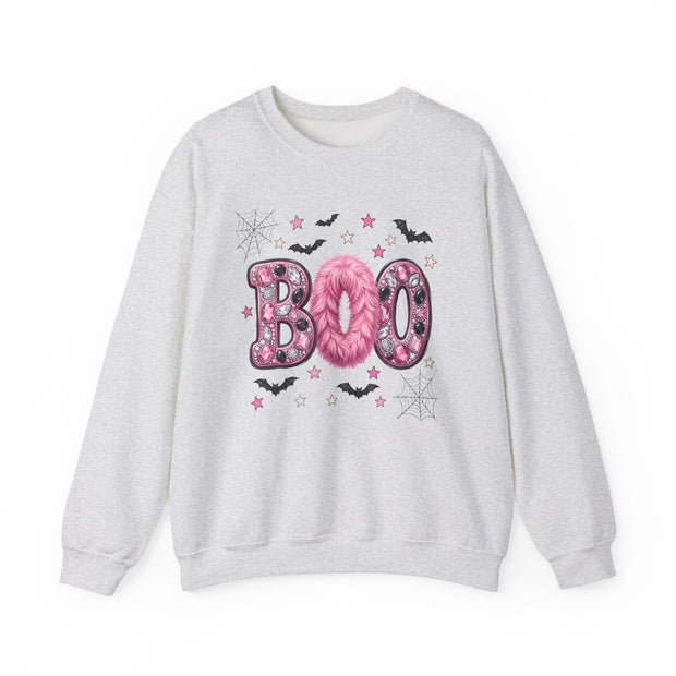 Halloween 'Boo' Crewneck Sweatshirt — Cute Pink Bat & Star Graphic - Westport Cove