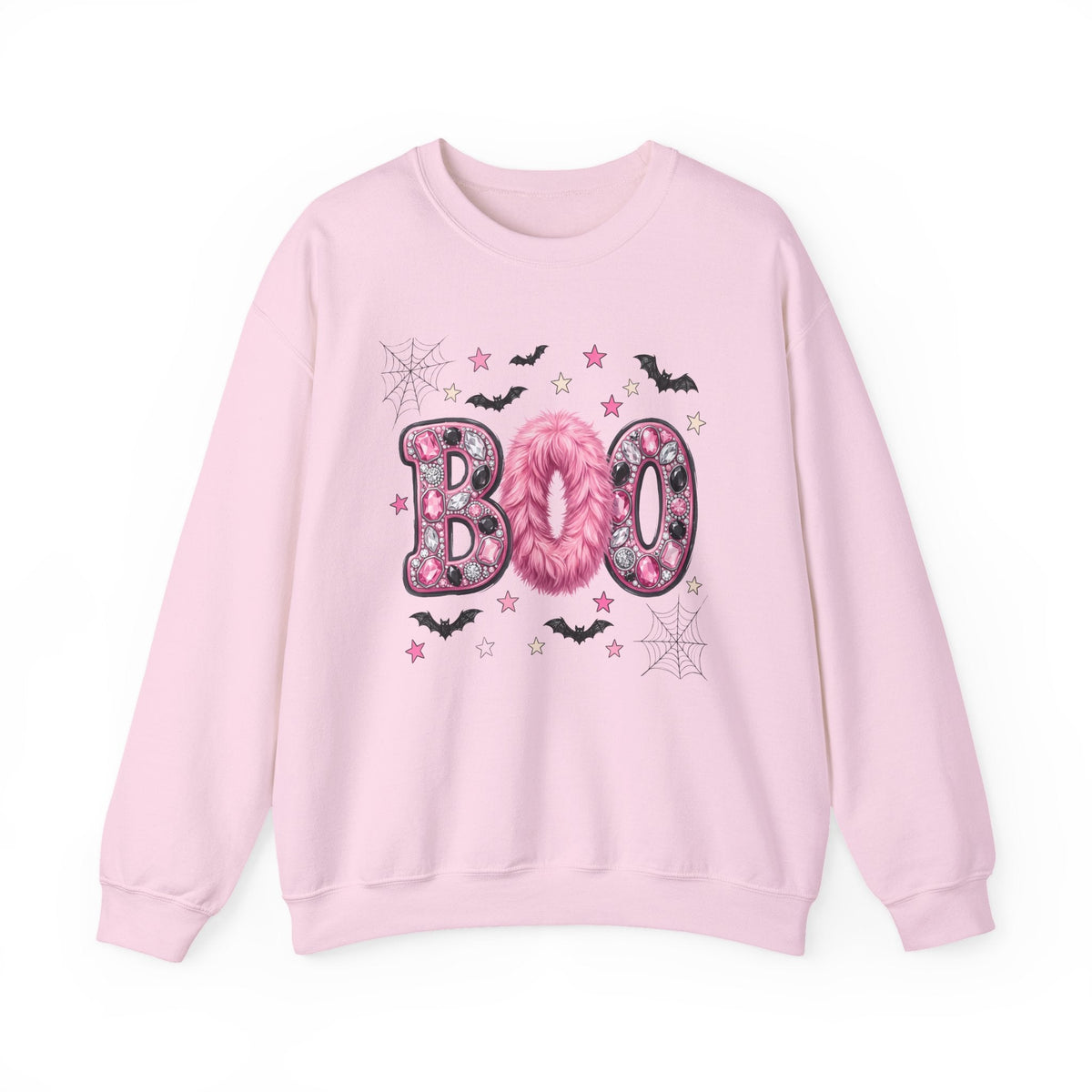 Halloween 'Boo' Crewneck Sweatshirt — Cute Pink Bat & Star Graphic - Westport Cove