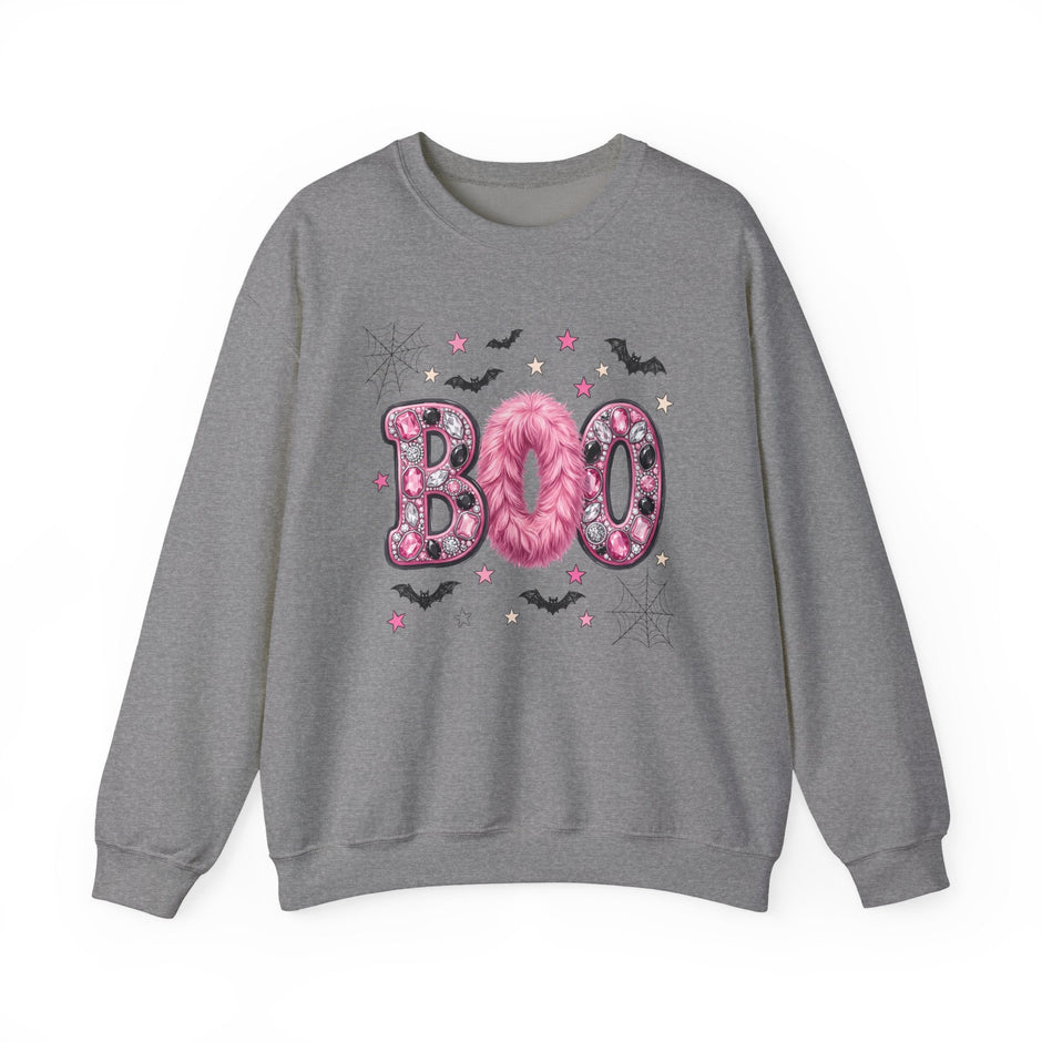 Halloween 'Boo' Crewneck Sweatshirt — Cute Pink Bat & Star Graphic - Westport Cove