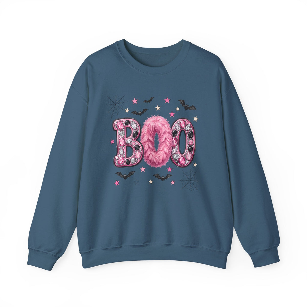 Halloween 'Boo' Crewneck Sweatshirt — Cute Pink Bat & Star Graphic - Westport Cove