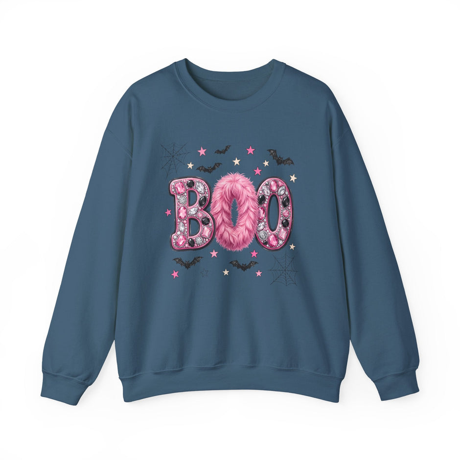 Halloween 'Boo' Crewneck Sweatshirt — Cute Pink Bat & Star Graphic - Westport Cove