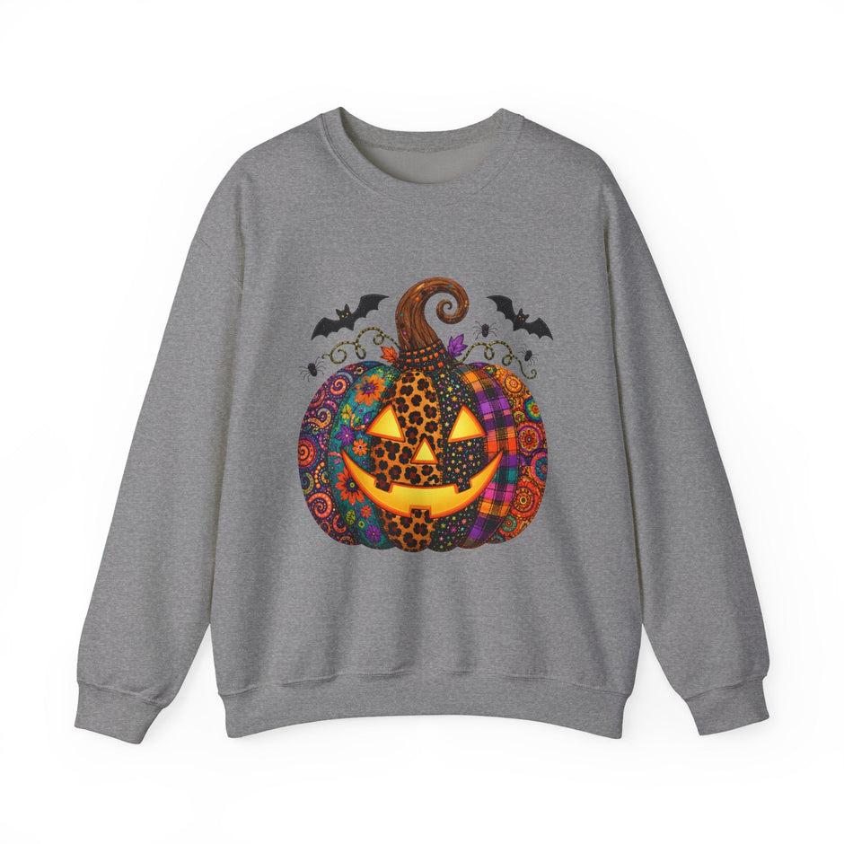 Halloween Jack-O'-Lantern Sweatshirt — Colorful Patterned Pumpkin Crewneck - Westport Cove