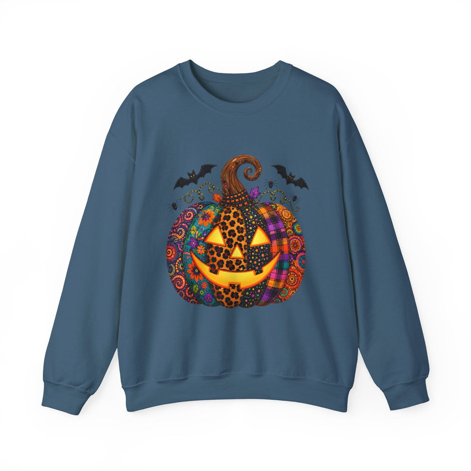 Halloween Jack-O'-Lantern Sweatshirt — Colorful Patterned Pumpkin Crewneck - Westport Cove