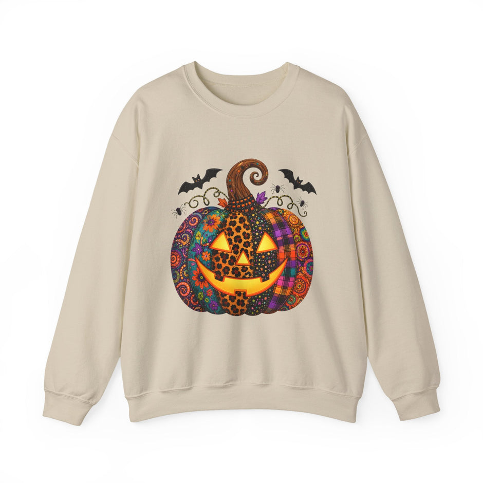 Halloween Jack-O'-Lantern Sweatshirt — Colorful Patterned Pumpkin Crewneck - Westport Cove
