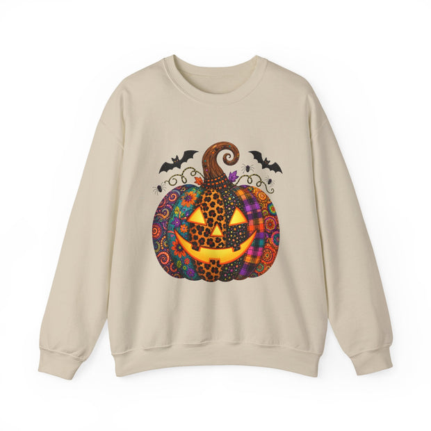 Halloween Jack-O'-Lantern Sweatshirt — Colorful Patterned Pumpkin Crewneck - Westport Cove