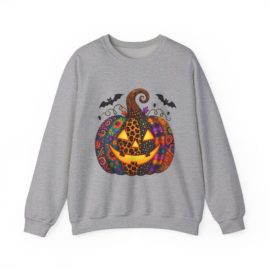 Halloween Jack-O'-Lantern Sweatshirt — Colorful Patterned Pumpkin Crewneck - Westport Cove